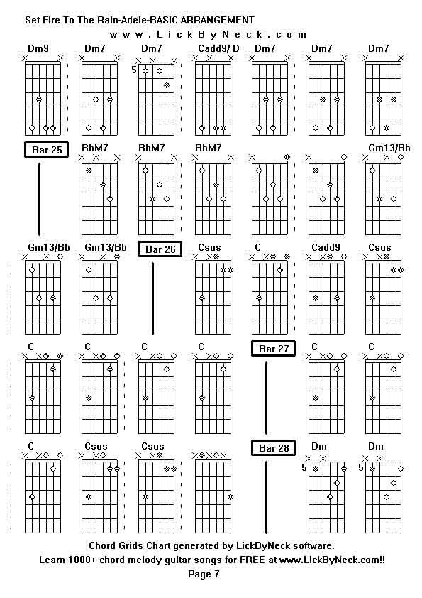 Chord Grids Chart of chord melody fingerstyle guitar song-Set Fire To The Rain-Adele-BASIC ARRANGEMENT,generated by LickByNeck software.